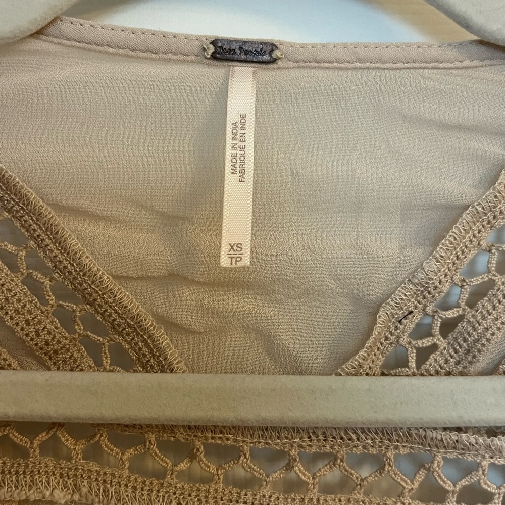 Free People Lace Trim Beige batwing Top